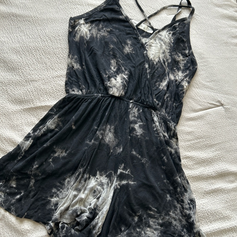 Ginger G. Black and White Tie-Dye Romper